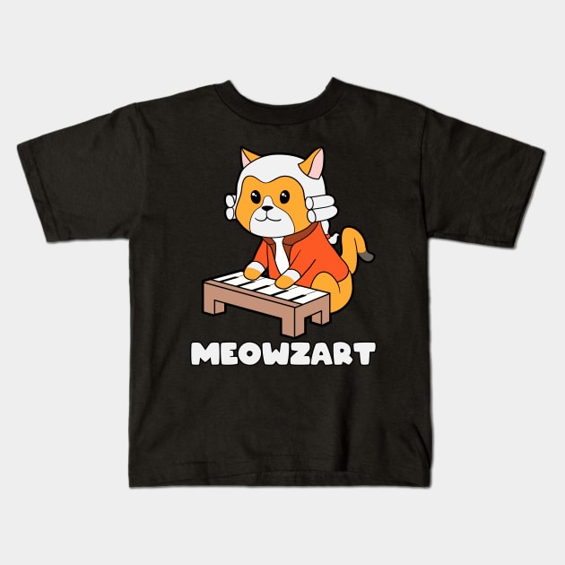 Meowzart Kitty Piano Funny Cat Pun Classical Music Kids T-Shirt by Blink_Imprints10